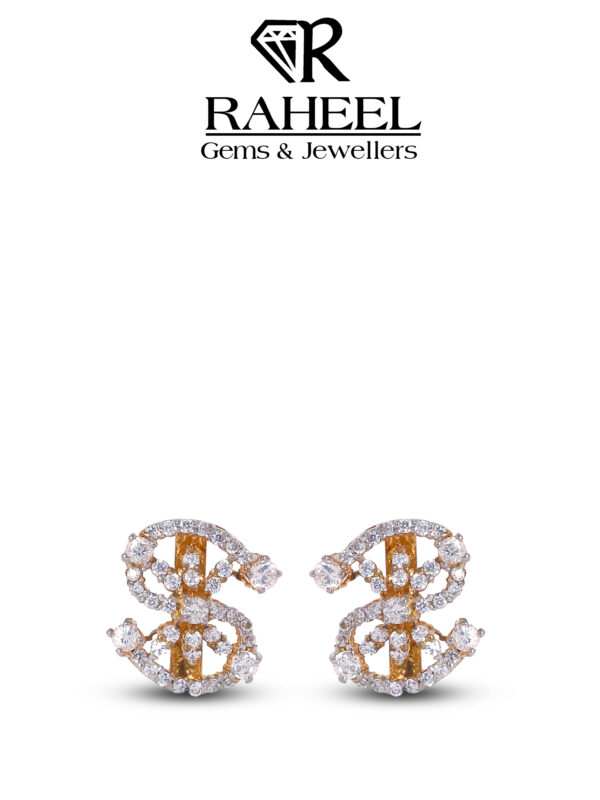 21k rose gold diamond floral stud earrings with round-cut diamonds.