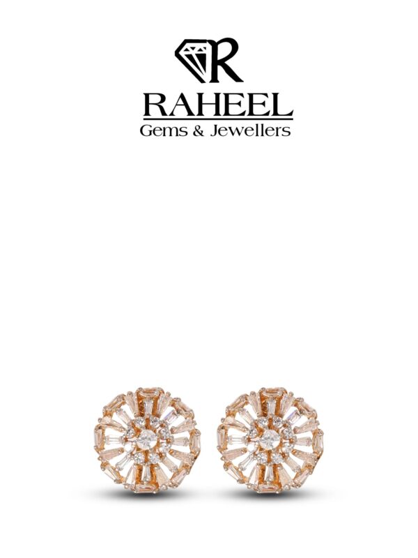 Elegant Gold Stud Earrings with Zircon Stones from Raheel Gems & Jewellers