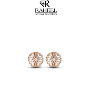 Elegant Gold Stud Earrings with Zircon Stones from Raheel Gems & Jewellers