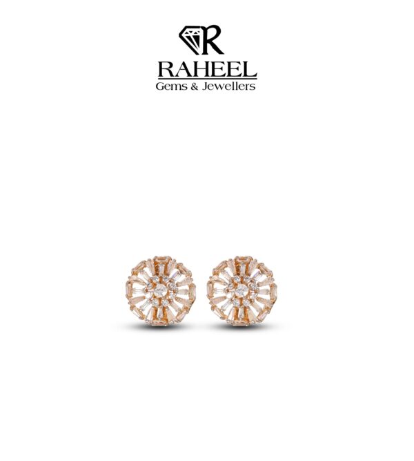 Elegant Gold Stud Earrings with Zircon Stones from Raheel Gems & Jewellers