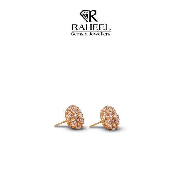 Elegant Gold Stud Earrings with Zircon Stones from Raheel Gems & Jewellers