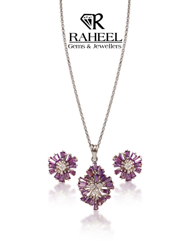 Elegant Amethyst Necklace with Matching Earrings from Raheel Gems & Jewellers