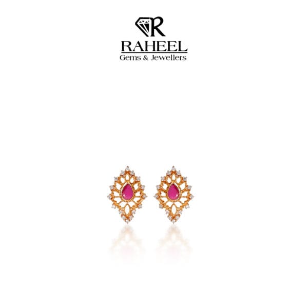 A high-quality gold necklace and earring set featuring a pink stone centerpiece with intricate halo detailing, ideal for formal occasions and adding timeless beauty.