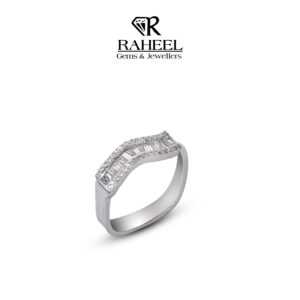 21kt Gold Wave Band with Baguette and Round Zircon Accents