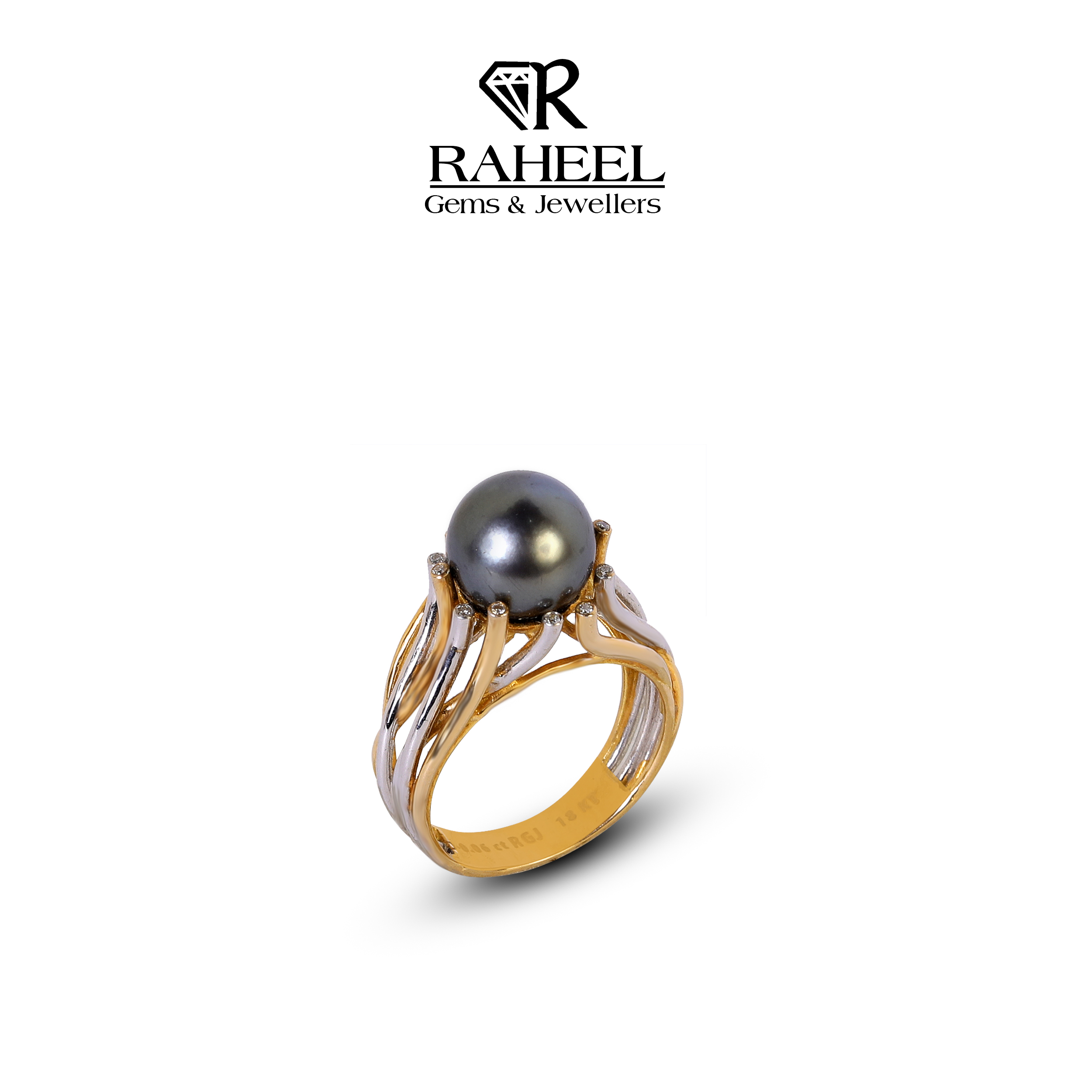 Pearl Nest Ring in 18kt Gold with black pearl and multi-strand design by Raheel Gems & Jewellers.