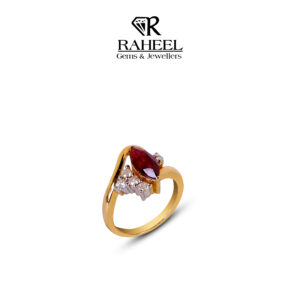 Marquise Ruby in 21kt Gold Ring featuring a bypass design by Raheel Gems & Jewellers Karachi.