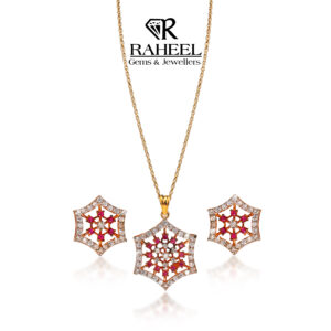 21kt Gold Ruby and Zircon Hexagonal Pendant Set